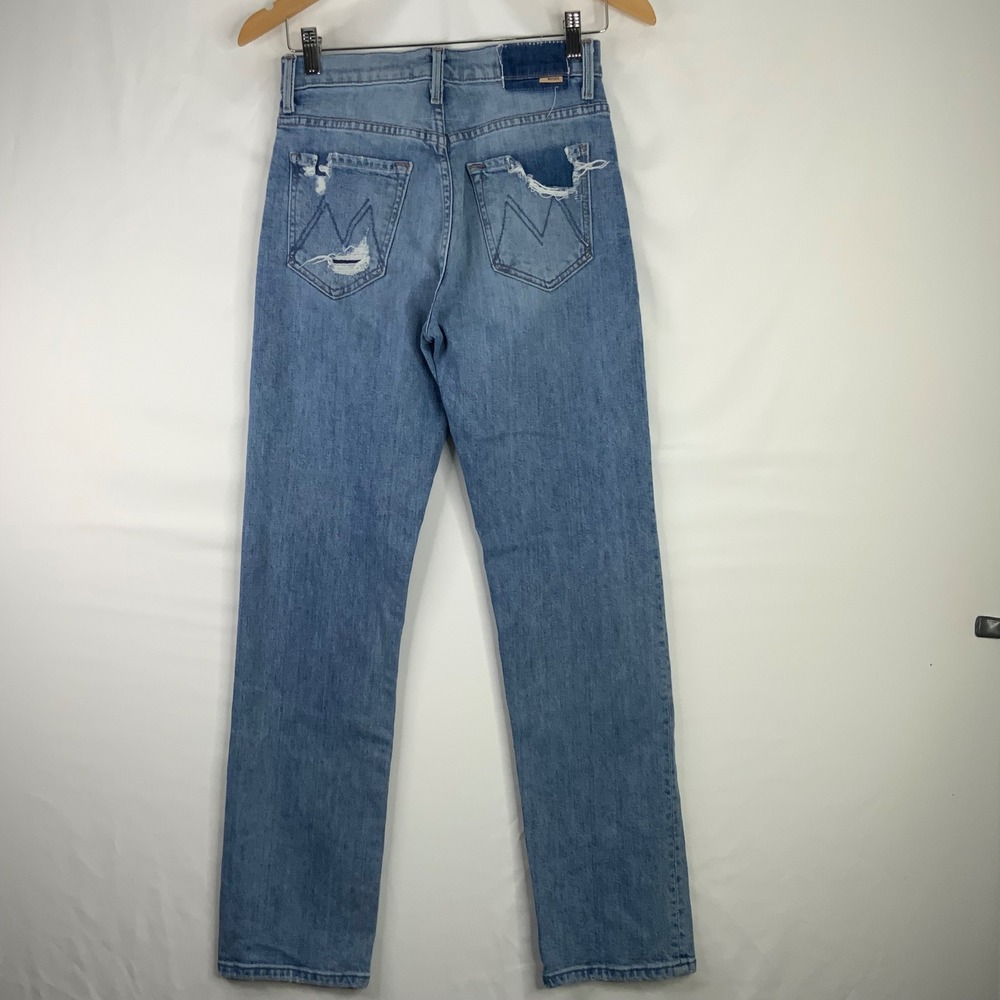 Mother Denim High Waisted Straight Leg Distressed Jeans Blue Medium Wash - Picture 4 of 13
